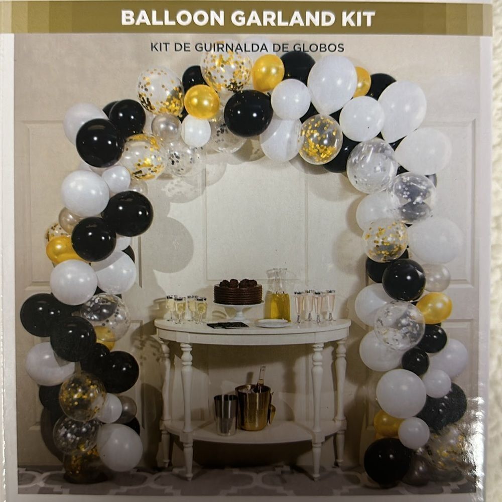 BALLOON GARLAND ARCH KIT White Black Clear & Gold Metallic 112 Count